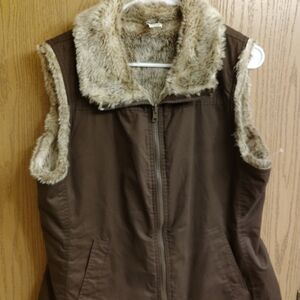 GAP Brown Faux-Fur Trimmed Vest